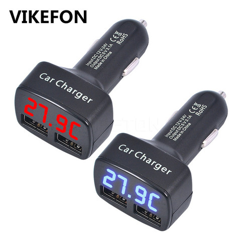 VIKEFON Dual USB Car Charger 5V 3.1A Universal 4 in 1 with Voltage/temperature/Current Meter Tester Adapter Digital LED Display ► Photo 1/6