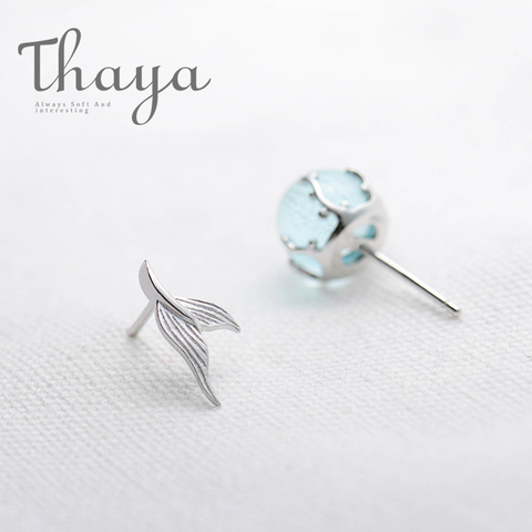 Thaya Mermaid Bubble Studs Earrings s925 Silver Blue Crystal Seaweed Cushion fishtail Earring for Women jewelry Female ► Photo 1/6