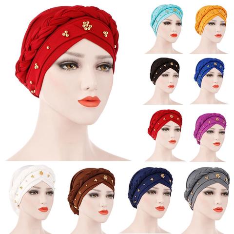 Lady Women Cancer Hat Chemo Cap Muslim Braid Head Scarf Turban Head Wrap Cover​ Ramadan Hair Loss Islamic Headwear Arab Fashion ► Photo 1/6