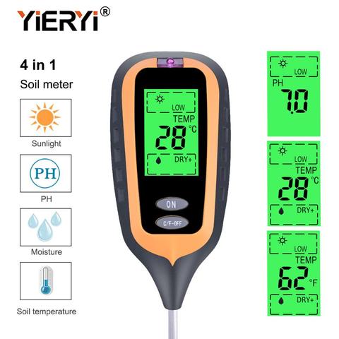 yieryi New 4 IN 1 Digital Soil Moisture Meter PH Meter Temperature Sunlight Tester for Garden Farm Lawn Plant with LCD Displayer ► Photo 1/6