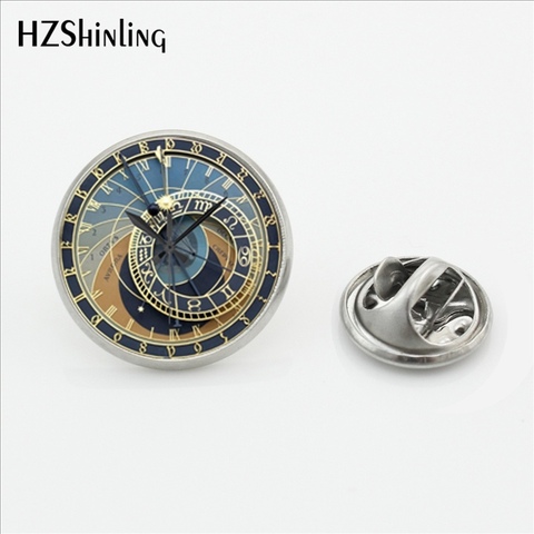 2017 New Astronomical Clock Lapel Pin Handmade Prague clock Butterfly Clasp Pin Glass Dome Shirt Stainless Steel Collar Pin ► Photo 1/6