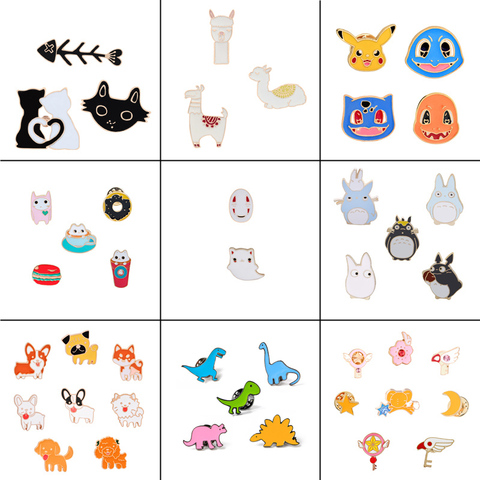 2-8 pcs/set Cartoon brooch Coffee Cats Totoro Rabbit Pet Gog Dinosaur Pins Star Moon Enamel pin Hat Badges Women Icon jewelry ► Photo 1/6