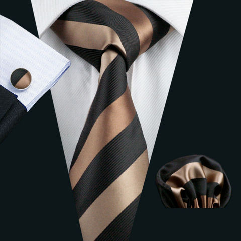 LS-585 Barry.Wang Men`s Tie Silk Striped Jacquard Woven Classic Tie+Hanky+Cufflinks Set For Formal Wedding Business Party ► Photo 1/6
