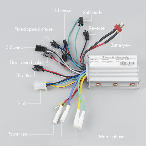 Electric Bicycle BLDC Motor Brushless Speed Controller 250W 350W 24V 36V 48V DC With Hall E-Brake Sensor Reverse 13A 6Mosfet ► Photo 1/6