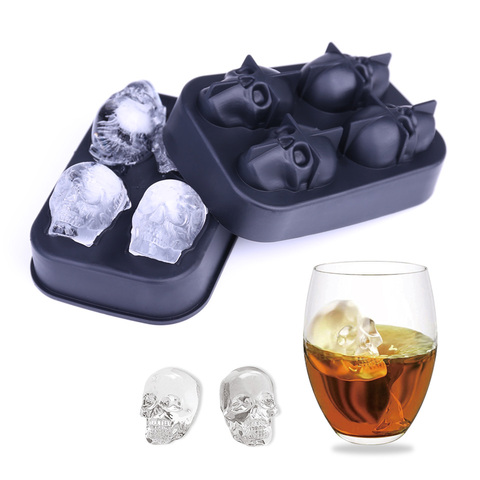 Creative 4-Cavity Silicone Skull Ice Cube Maker 3D Mold Halloween Skull Shaped Whisky Wine Form For Ice Tray Cream Baking Model ► Photo 1/6