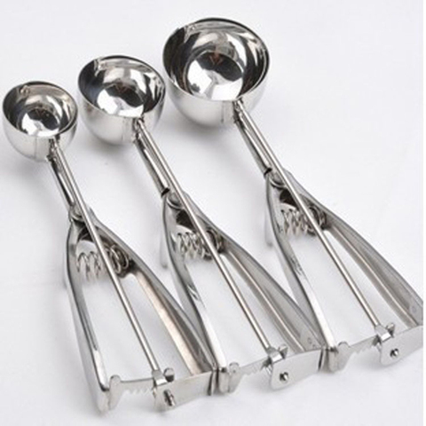 3 Size Ice Cream Scoop Trigger Metal Cookie Spoon Melon Baller Stainless Steel Dough Spoon Scooper ► Photo 1/6