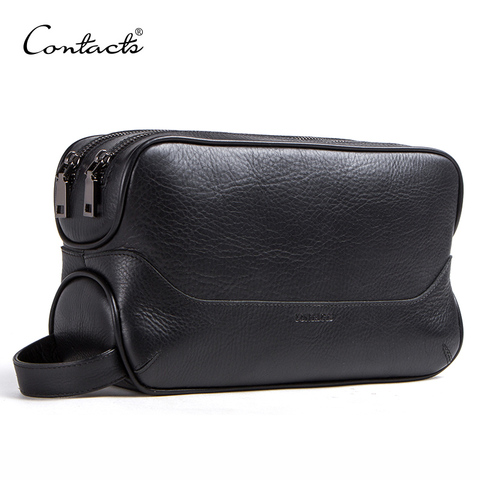 CONTACT'S 100% genuine leather cosmetic bag for men toiletry bag male vintage wash bags make up sotrage bags travel organizer ► Photo 1/6
