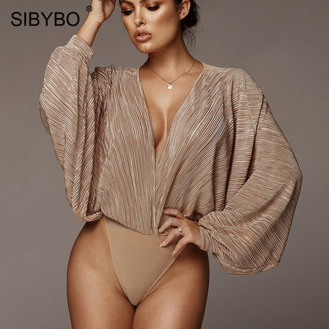 Sibybo Deep V-Neck Patchwork Sexy Bodysuit Women Fashion Long Sleeve Loose Women Rompers Spring Casual Bodysuit Jumpsuit 2022 ► Photo 1/6
