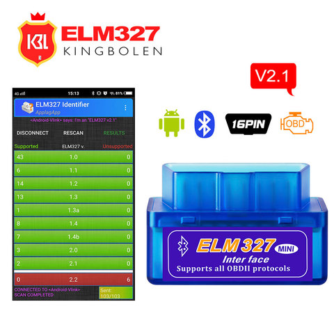 ELM327 v2.1 Bluetooth OBD II OBD2 Car Diagnostic Tool Super Mini ELM 327 V 2.1 Bluetooth Code Reader For 12 v CAR For Android ► Photo 1/6