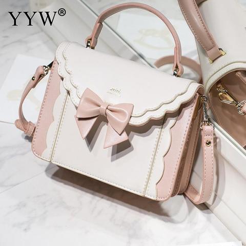 Ladies Chain Shoulder Crossbody Bag With Bow New Fashion Female Cute Square Tote Bags High Quality Women'S Designer Handbag Pink ► Photo 1/5