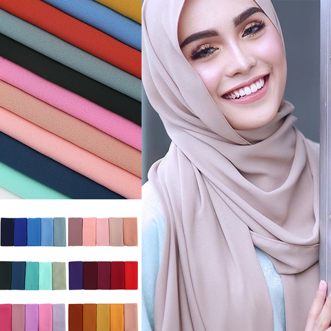 women plain bubble chiffon scarf hijab wrap printe solid color shawls headband muslim hijabs scarves/scarf 60 colors ► Photo 1/6