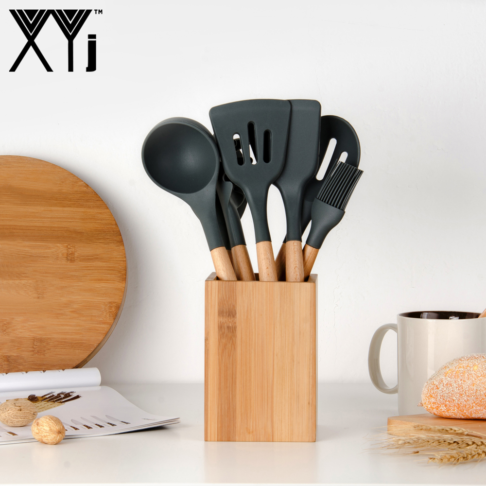 Wood Kitchen Utensil Holder Counter Top Cooking Tools Cup