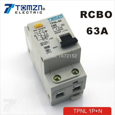 TPNL 1P+N 63A 230V~ 50HZ/60HZ Residual current Circuit breaker with over current and Leakage protection RCBO ► Photo 1/2