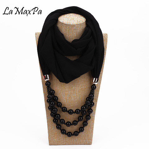 LaMaxPa 2022 New Fashion Women Solid Jewelry Pendant Chiffon Scarf Pearl Shawls and Wraps Soft Female Accessories 65Colors ► Photo 1/6