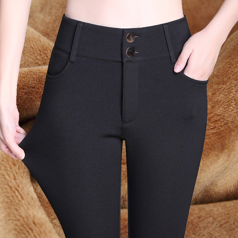 Winter Velvet Thickening Warm Pants For Women Skinny Stretch Pencil Pants With High Waist Black Blue Wine trousers Female ► Photo 1/6