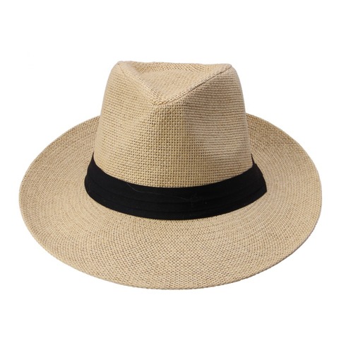 Hot  Fashion Summer Casual Unisex Beach Trilby Large Brim Jazz Sun Hat Panama Hat Paper Straw Women Men Cap With Black  Ribbon ► Photo 1/6