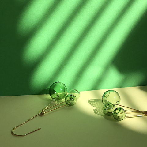 Cos Store Fresh Green Bubble Hook Earrings For Women 2022 Summer Style Glass Ball Dangle Earrings Korean Drop Earrings Femme ► Photo 1/4