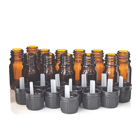 12pcs 1/6 Oz 5ml Amber Glass bottles w/ euro dropper black tamper evident cap for essential oil aromatherapy cosmetic containers ► Photo 1/6