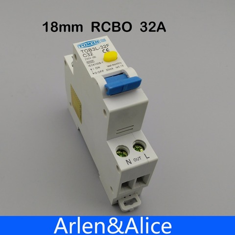 18MM RCBO 32A 1P+N 6KA Residual current differential automatic Circuit breaker with over current and Leakage protection ► Photo 1/5