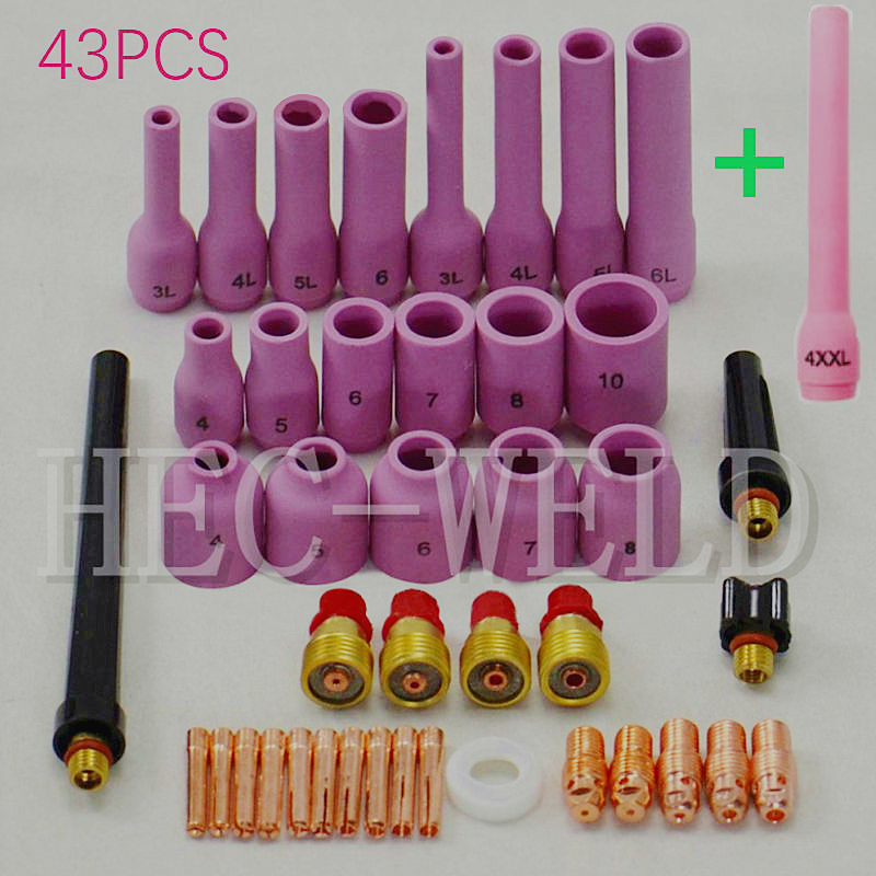 WP 17 18 26 TIG Welding Torch Gas Lens Collets Bodies Alumina Cup Kit 43pcs 