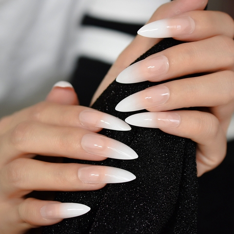 Ombre Extra Long French Nail Extreme Stiletto Sharp Gradient Nude White 24 Fake Nails Acrylic Nails Wholesale Manicure Tips ► Photo 1/6