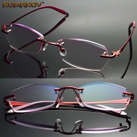 Luxury British Lady Diamond Cutting 100% Titanium Alloy Rimless Frameless Reading Glasses + Box +0.75 +1 +1.75 +1.5 +2 to +4 ► Photo 1/6