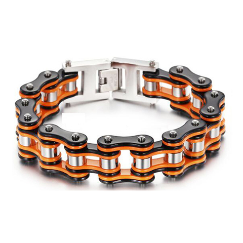 Punk Men's Orange Bicycle Bike Bracelets & Bangles Black Motorcycle Chain Bracelet Men Women Stainless Steel Biker  Jewelry 2022 ► Photo 1/6