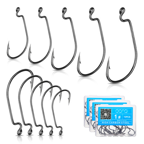 DONQL 10pcs Offset Fishing Hook Carbon Steel Wide Crank Fishhook For Soft Worm Lure 5/0#-1# Bass Barbed Carp Single Hooks Tools ► Photo 1/6