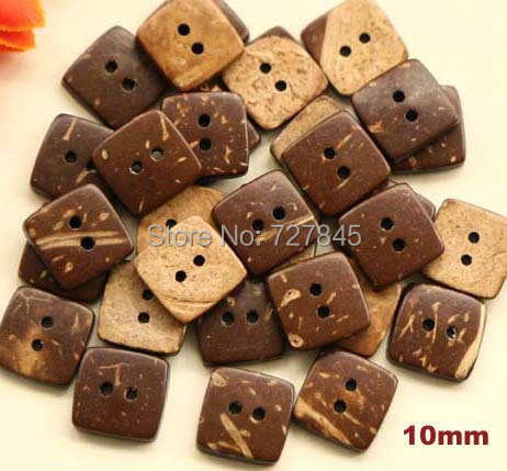 50pcs/lot Size:10mm 12mm Natural color square shape coconut shell button, 2-Holes buttons for sewing, Wholesale (ss-k1133-316) ► Photo 1/1