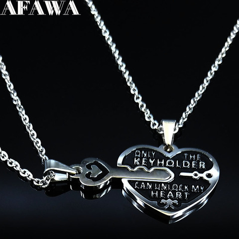 2022 Fashion 2PCS Heart Key Stainless Steel Necklace for Couple Silver Color Couple Necklace Jewelry acero N18877 ► Photo 1/6