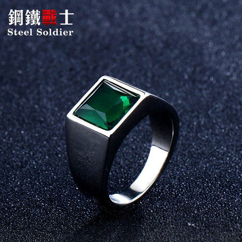 steel soldier Titanium Ring for Man blue Green Square Stone 316L Stainless Steel Fashion high polish Ring for Boy ► Photo 1/6