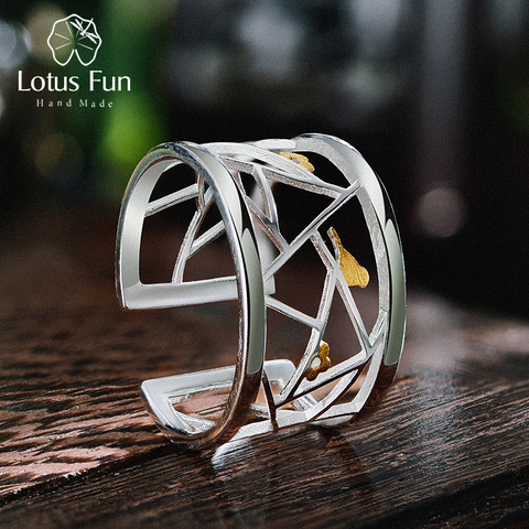 Lotus Fun Real 925 Sterling Silver Open Ring Fine Jewelry Oriental Element Window Decoration Paper-cut Design Rings For Women ► Photo 1/6