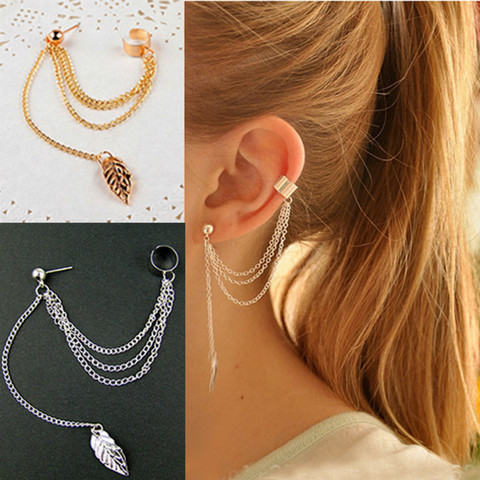 1pcs Earrings Jewelry Fashion Personality Metal Ear Clip Leaf Tassel Earrings For Women Gift Pendientes Ear Cuff Caught In Cuffs ► Photo 1/4