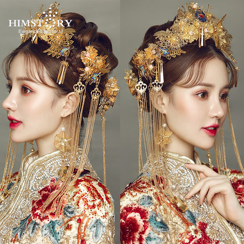 HIMSTORY Traditional Hair Sticks Chinese Bridal Hairpins Headpiece Vintage Hairwear Beads Handmade Bride Wedding Hair Accessory ► Photo 1/6