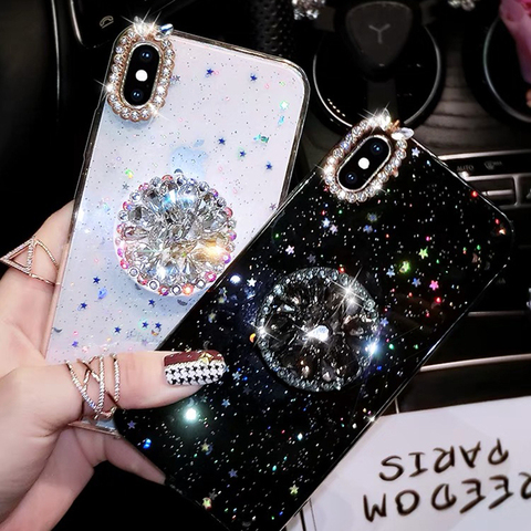 Glitter marble diamond ring holder silicone phone case for iphone 7 8 6 S plus X XR XS 11 Pro MAX for samsung S8 S9 S10 Note 8 9 ► Photo 1/6