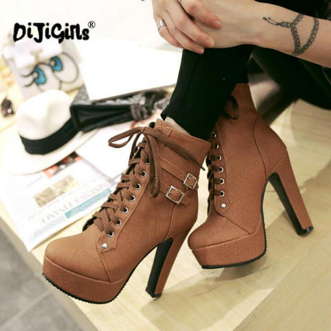 Plus Size Ankle Boots For Women Platform High Heels Female Lace Up Shoes Woman Buckle Short Boot Casual Ladies Footwear Dropship ► Photo 1/6