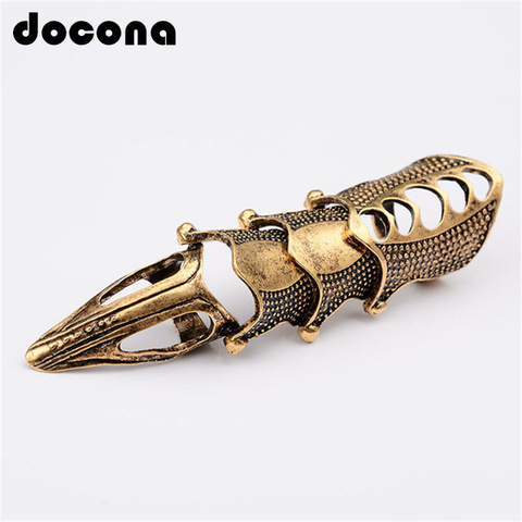 Docona Punk knight Skull Double Finger Ring Knuckle Armour Full Finger Ring Gothic Punk Silvery Ghost Rings Men Brinco 2004 ► Photo 1/6