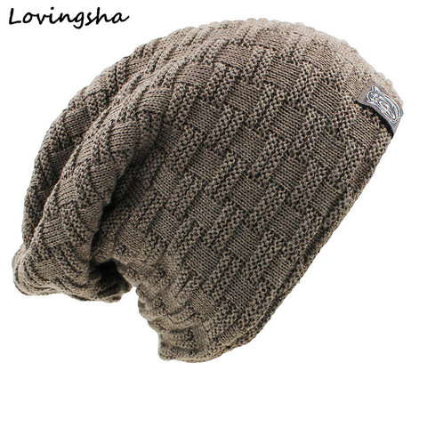 LOVINGSHA Solid Design Skullies Bonnet Winter Hats For Women Men Beanie Men's Faux Fur Warm Baggy Knitted Knit Winter Hat Caps ► Photo 1/6