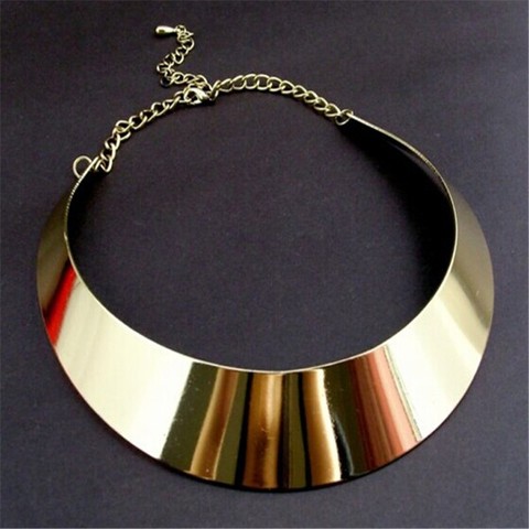 KUNIU Europe Street Women Fashion Gold Wide Necklace Simple Other Metal Gold Collar Necklace ► Photo 1/3