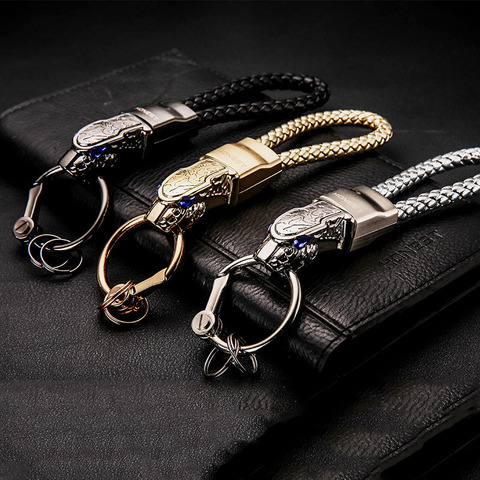 New High Grade Men Key Chain Key Ring Rhinestones Car Keychains Holder Jewelry Bag Pendant Business Gift Genuine Leather K1572 ► Photo 1/6