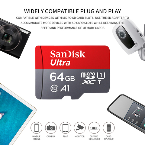 Sandisk micro sd card A1 Class 10 128gb 64gb 32gb 16gb 98mb/s TF usb flash memory card original microsd cards cartao de memoria ► Photo 1/6