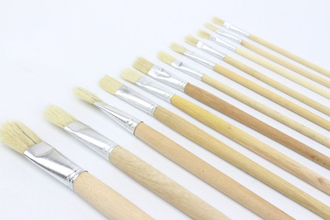 12pcs/Set pig bristle wooden brush flat head single water color brush gouache oil paint brush Paintbrush Art Supplies Stationery ► Photo 1/4