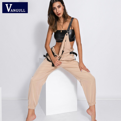 Vangull High Street Zipper Pockets Khaki Long Jumpsuit Women 2022 Sleeveless Adjusted Strap High Waist Cotton Fashion Rompers ► Photo 1/6