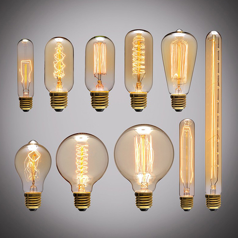 Retro Edison Light Bulb E27 220V 40W ST64 G80 G95 T10 T45 T185 A19 A60 Filament Incandescent Ampoule Bulbs Vintage Edison Lamp ► Photo 1/6