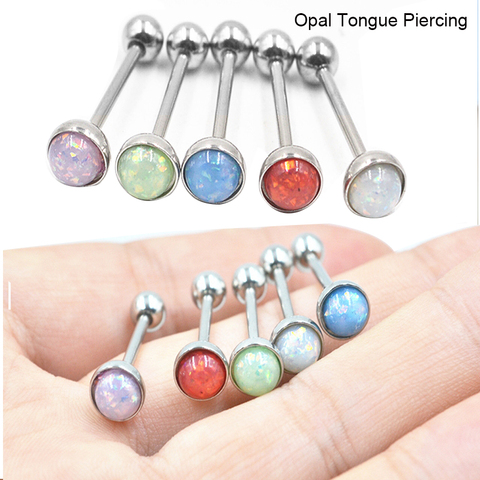 1Pc 1.6x16x7mm Created Opal Epoxy Tongue Oral Piercing Barbell Rings Long Tongue Jewelry Body Piercing ► Photo 1/6