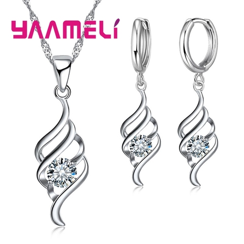 Jewelry Sets For Women Charms Pendant Necklace Hoop Earring Fashion Classic Collares 925 Sterling Silver Wedding Gift ► Photo 1/5