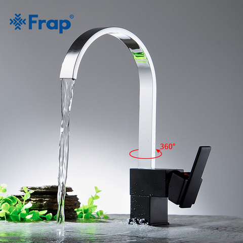 Frap Square Black Chrome Kitchen Mixer Cold and Hot water Kitchen sink Tap Brass Single handle Water Tap Kitchen Faucet Y40067 ► Photo 1/6