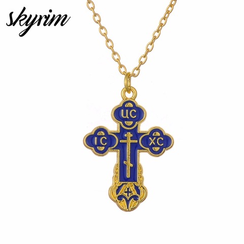 Skyrim Christian Prayer Jewelry Talisman Pendant Necklace Russian Slavic Charm Orthodox Eastern Church Cross Necklaces Men Women ► Photo 1/6