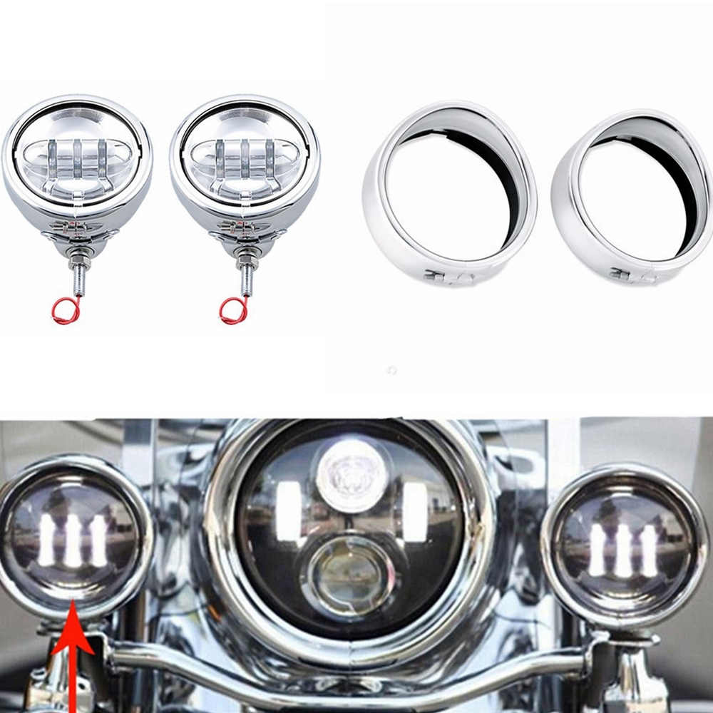 Harley Motorcycle Passing & Headlight Fog Auxiliary Chrome Housing Buckets Set