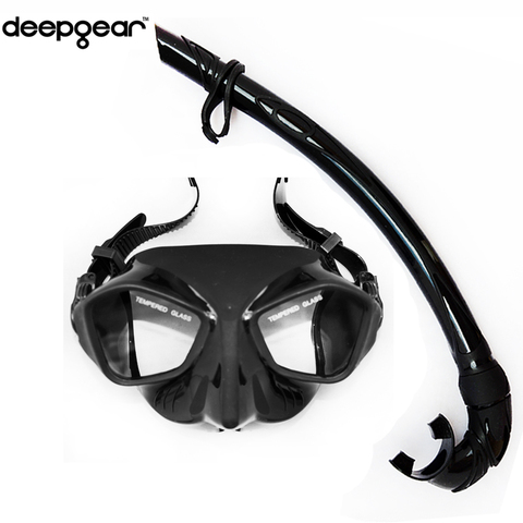 Deepgear spearfishing gears Black low profile spearfishing mask and flexible silicon snorkel freediving mask and snorkel set ► Photo 1/6